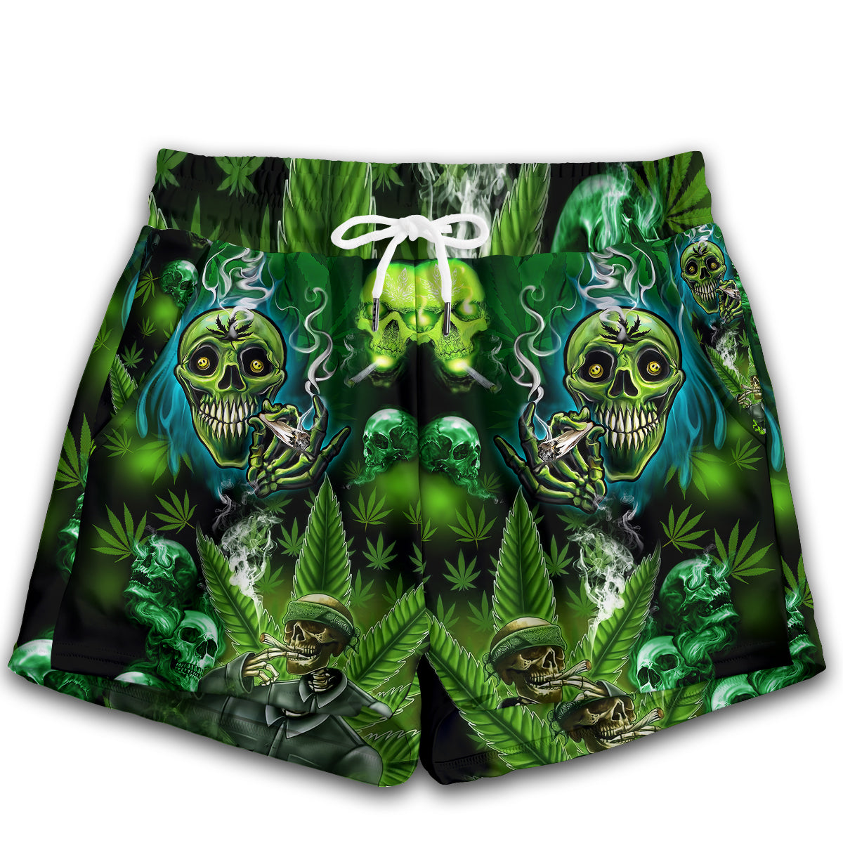 Skull So High Smoke Green Lighting - Women's Casual Shorts - Owl Ohh - Owl Ohh