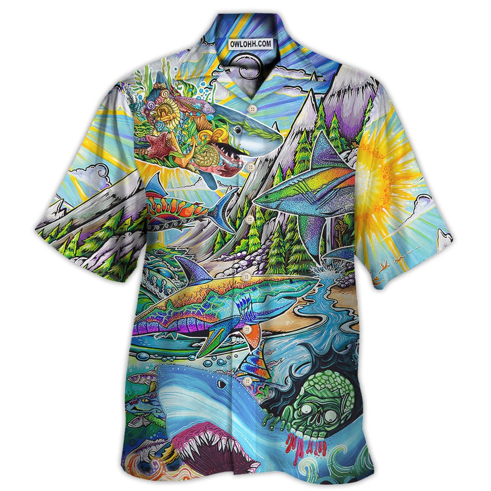 Hippie Shark Colorful Art Peace - Hawaiian Shirt - Owl Ohh - Owl Ohh