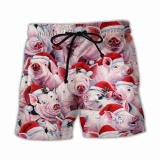 Christmas Piggies Funny Xmas Is Coming Art Style - Beach Short - Owl Ohh - Owl Ohh