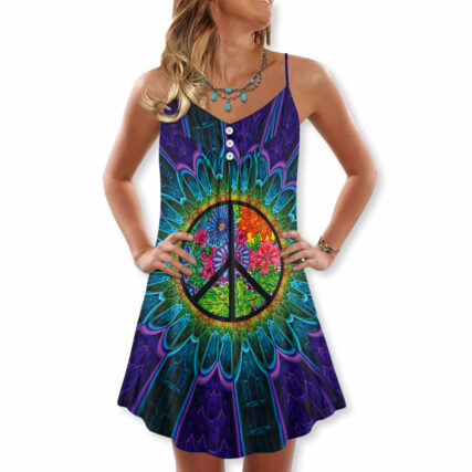 Hippie Sign Style Lover Hippie - V-neck Sleeveless Cami Dress - Owl Ohh - Owl Ohh