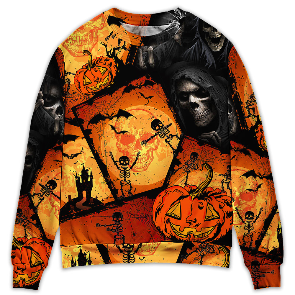 Halloween Skull Pumpkin Scary - Sweater - Ugly Christmas Sweaters - Owl Ohh - Owl Ohh