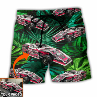 Car Dirty Track Racing Tropical Flower Custom Photo - Beach Short - Owl Ohh - Owl Ohh