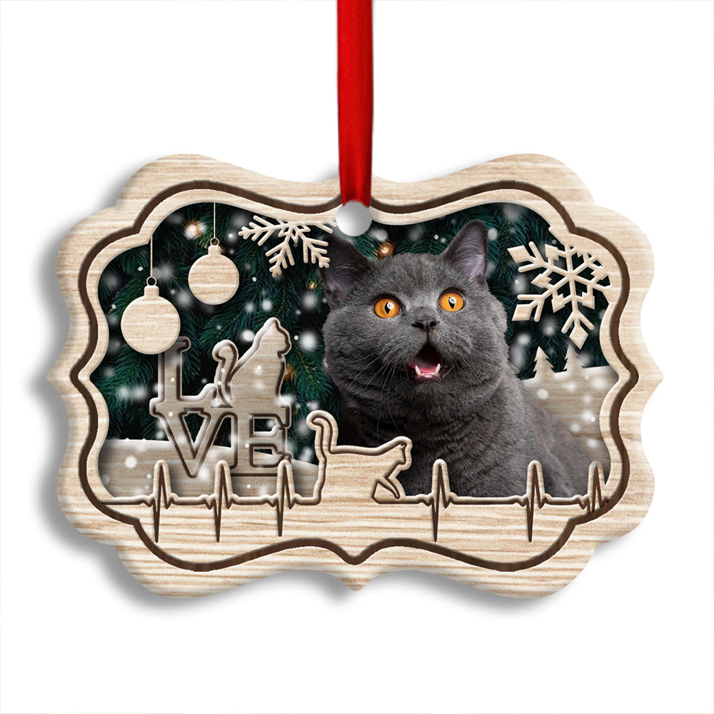 Christmas Cat Lover Heart Beat - Horizontal Ornament - Owl Ohh - Owl Ohh