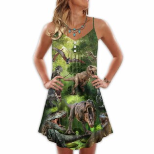 Dinosaur Cool In The Forest Style - V-neck Sleeveless Cami Dress - Owl Ohh - Owl Ohh