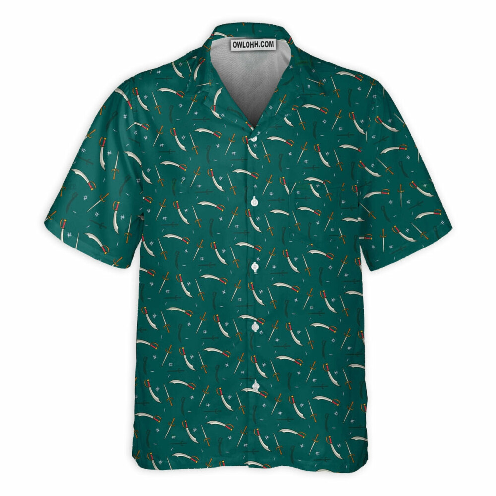 DnD Sapphire Blue Sword Pattern - Hawaiian Shirt - Owl Ohh - Owl Ohh