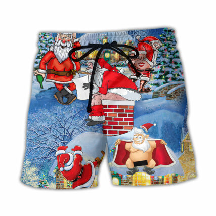 Christmas Rebellious Santa Claus Drunk Beer Troll Xmas Funny - Beach Short - Owl Ohh - Owl Ohh