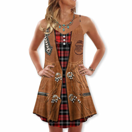 Christmas Santa Cowboy Vintage Style - V-neck Sleeveless Cami Dress - Owl Ohh - Owl Ohh