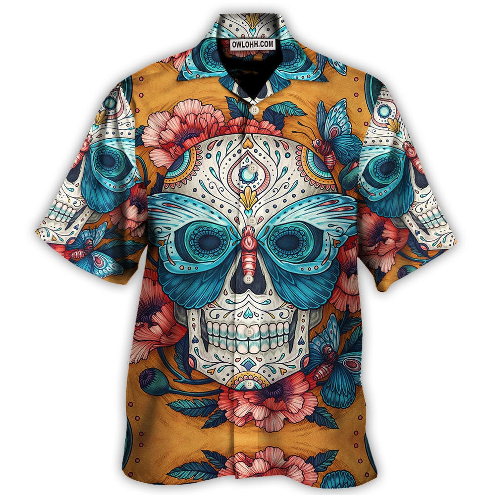 Skull And Butterfly Abstract Vintage Colorful - Hawaiian Shirt - Owl Ohh - Owl Ohh