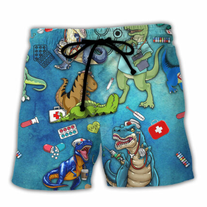 Dinosaur Sorry The Nice Nurse Is On Vacation - Beach Short - Owl Ohh - Owl Ohh