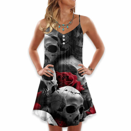 Skull Death Love Rose - V-neck Sleeveless Cami Dress - Owl Ohh - Owl Ohh