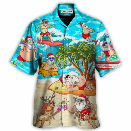 Christmas Santa Claus Chilling On The Beach Mele Kalikimaka Funny - Hawaiian Shirt - Owl Ohh - Owl Ohh