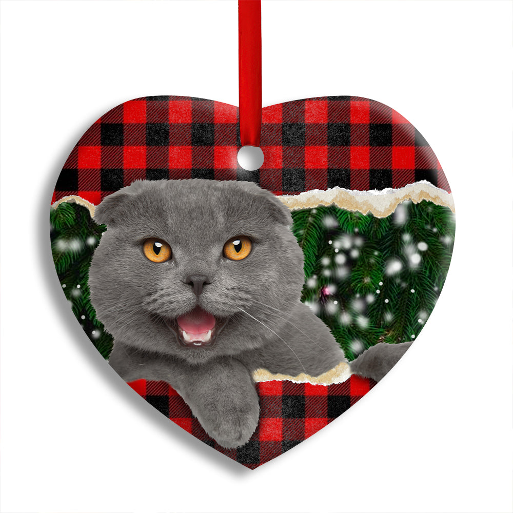 Christmas Cat Happy Meowy Xmas - Heart Ornament - Owl Ohh - Owl Ohh