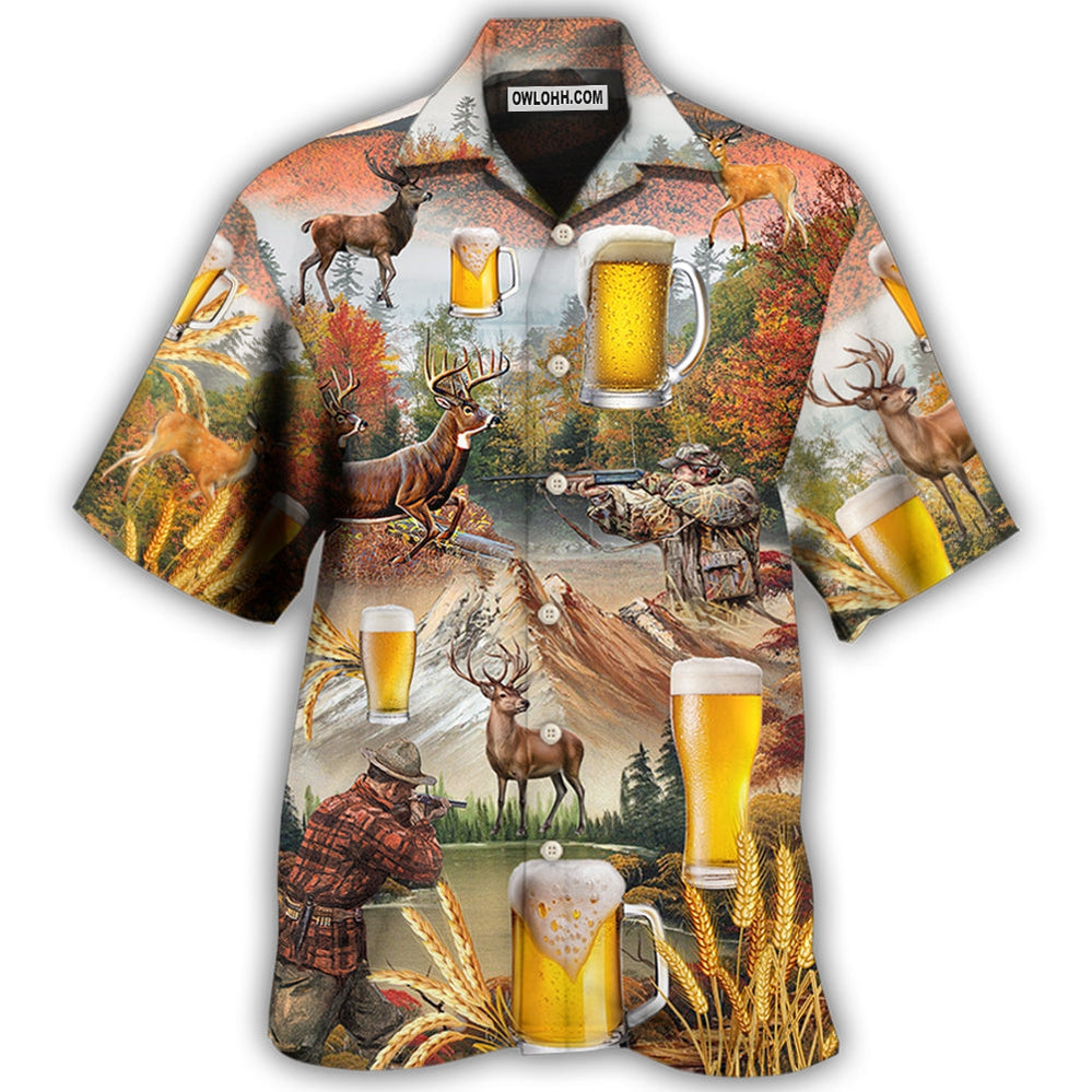 Beer And Hunting Deer Autumn Moutain - Hawaiian Shirt - Owl Ohh - Owl Ohh