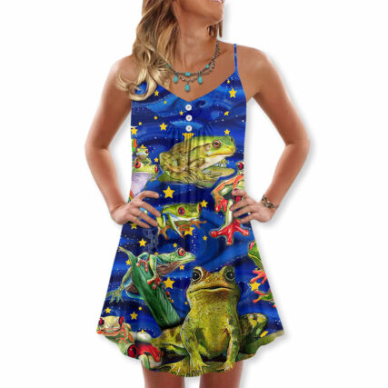 Frog Life Merry Christmas Snow - V-neck Sleeveless Cami Dress - Owl Ohh - Owl Ohh