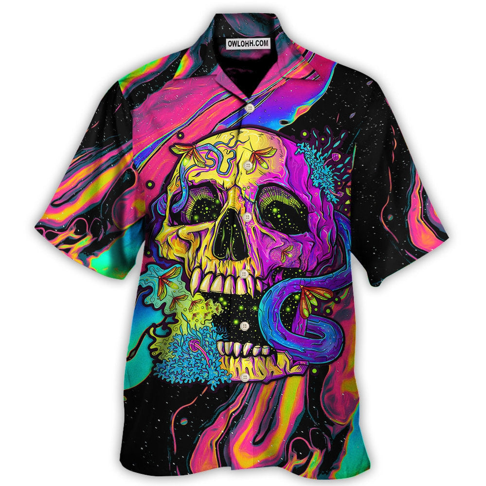 Skull And Moth Night Butterfly Neon Style - Hawaiian Shirt - Owl Ohh - Owl Ohh