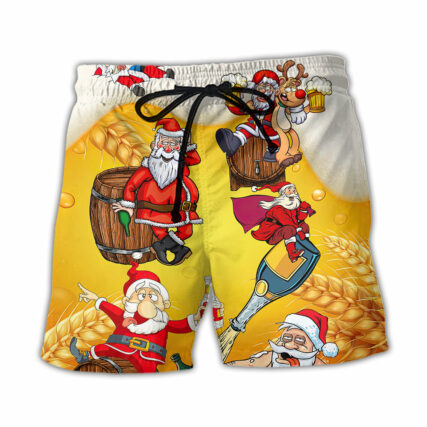 Christmas Santa Claus Drunk Beer Funny Troll Xmas - Beach Short - Owl Ohh - Owl Ohh