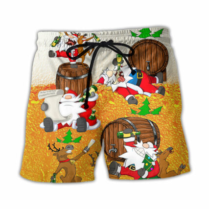 Christmas Santa Claus Drunk Beer Funny Happy Xmas - Beach Short - Owl Ohh - Owl Ohh