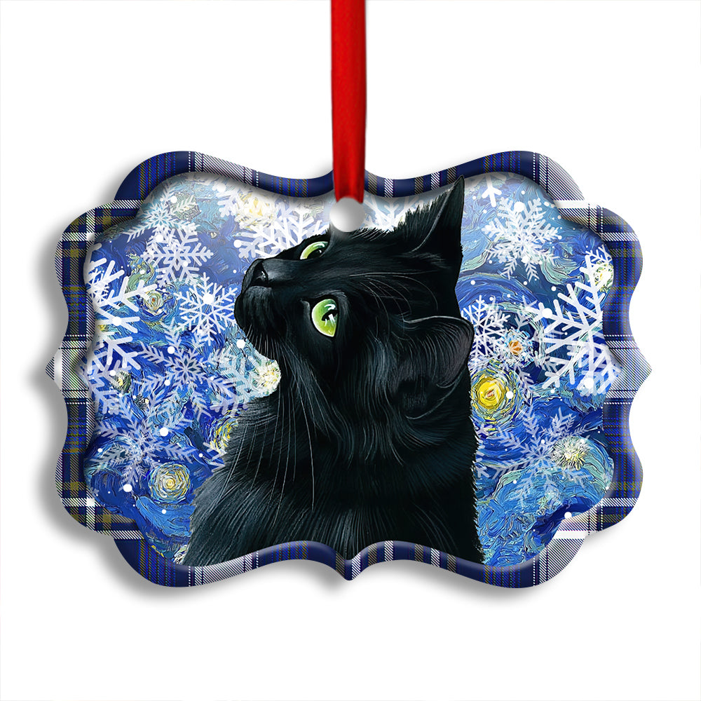 Christmas Black Cat Stary Snowy Night - Horizontal Ornament - Owl Ohh - Owl Ohh