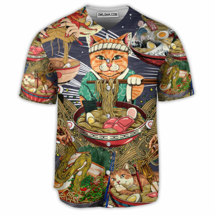 Cat Love Ramen So Funny Style - Baseball Jersey - Owl Ohh - Owl Ohh