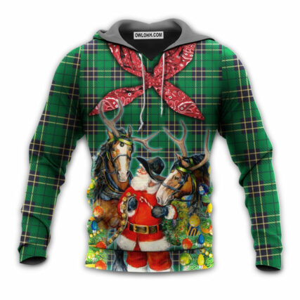 Christmas Santa Cowboy Christmas Green Style - Hoodie - Owl Ohh - Owl Ohh