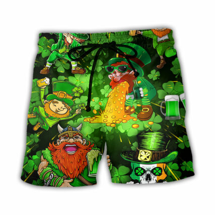 Irish Beer St Patrick's Day Viking Skull Leprechaun Gnome - Beach Short - Owl Ohh - Owl Ohh