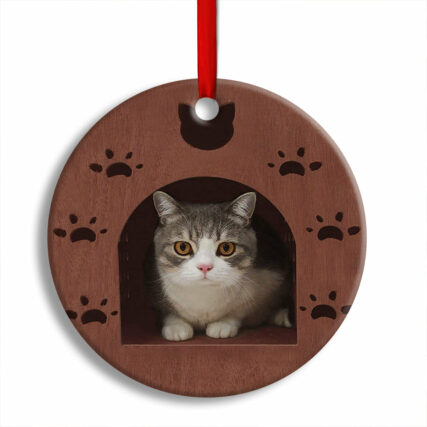 Christmas Kitty Cat Wooden House Cat Shelter - Circle Ornament - Owl Ohh - Owl Ohh