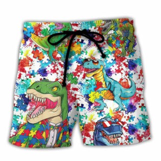 Autism Dinosaur Mix Color - Beach Short - Owl Ohh - Owl Ohh
