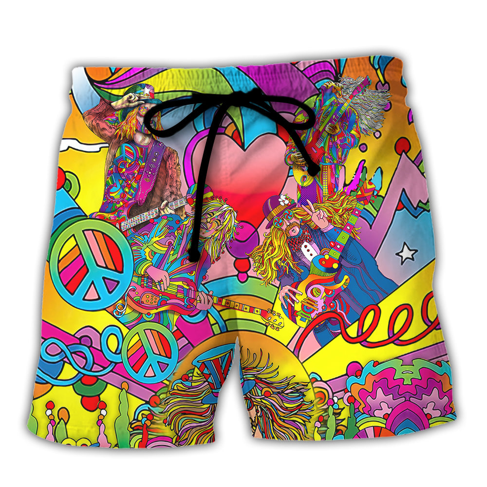 Hippie Music Guitar Psychedelic Musician - Beach Short - Owl Ohh - Owl Ohh