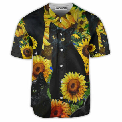Black Cat Love Sunflower - Baseball Jersey - Owl Ohh - Owl Ohh