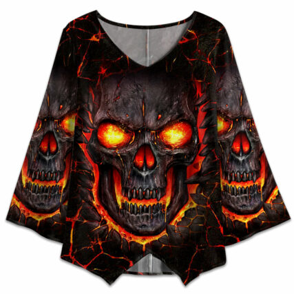 Skull Devil Fire Angry - V-neck T-shirt - Owl Ohh - Owl Ohh