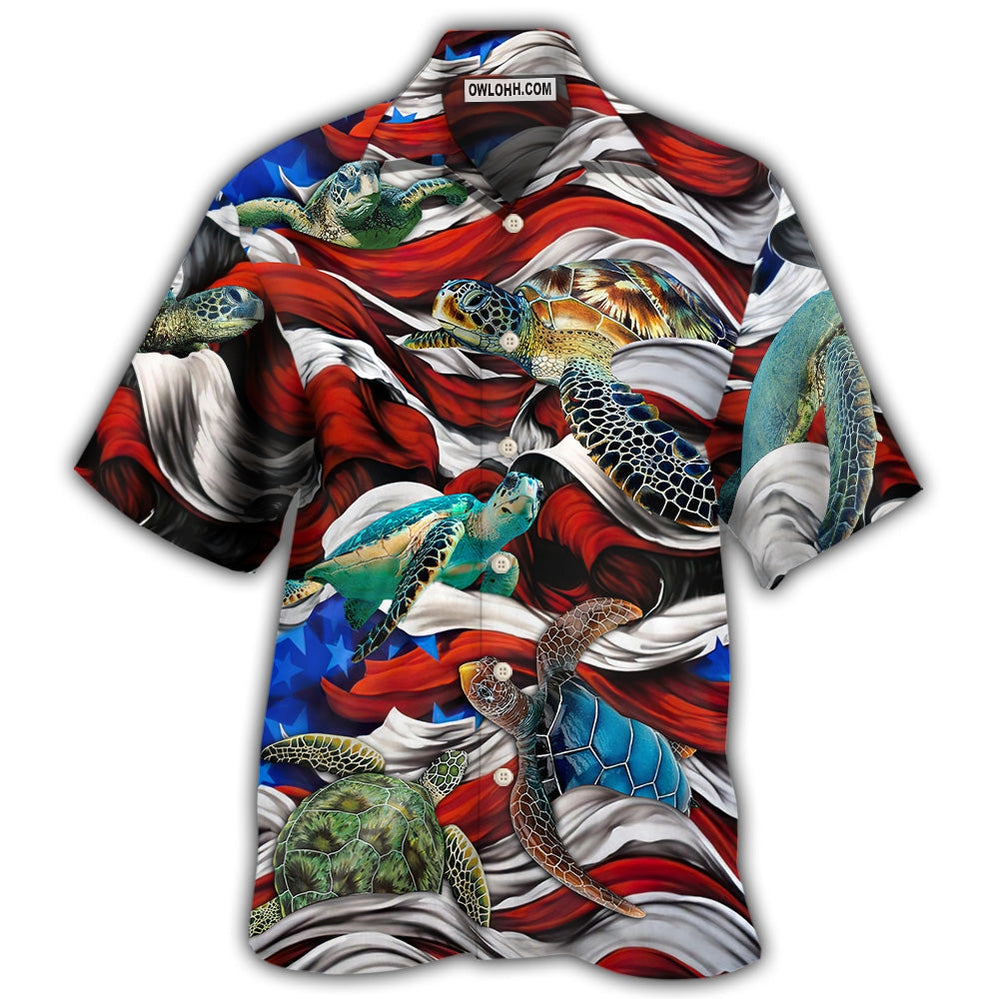 Turtle Independence Day Swimming In The American Flag - Hawaiian Shirt - Owl Ohh - Owl Ohh