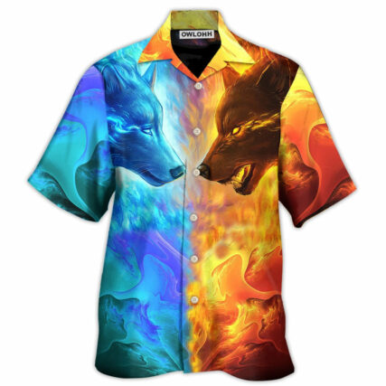 Wolf Couple And Fire Art - Hawaiian Shirt - Owl Ohh - Owl Ohh