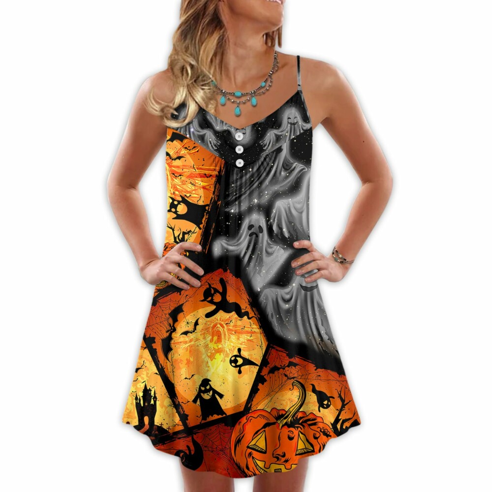 Halloween Ghost Pumpkin Scary - V-neck Sleeveless Cami Dress - Owl Ohh - Owl Ohh