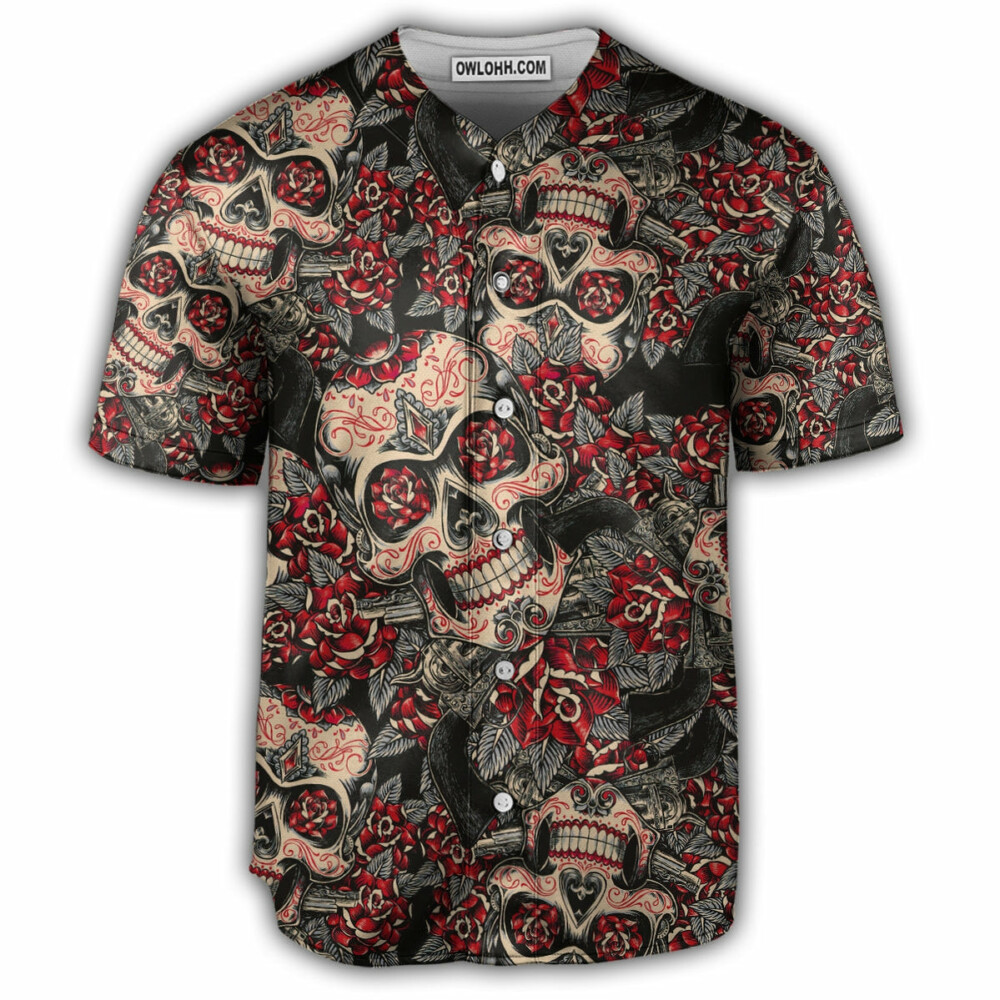 Sugar Skull Sugar Floral - Baseball Jersey - Owl Ohh - Owl Ohh