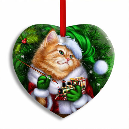 Christmas Cat Cute Kitten Meowy Xmas - Heart Ornament - Owl Ohh - Owl Ohh