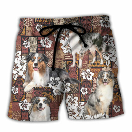 Australian Shepherd Dog Vintage Lover Tropical Style - Beach Short - Owl Ohh - Owl Ohh