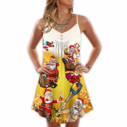 Christmas Santa Claus Drunk Beer Funny Troll Xmas - V-neck Sleeveless Cami Dress - Owl Ohh - Owl Ohh