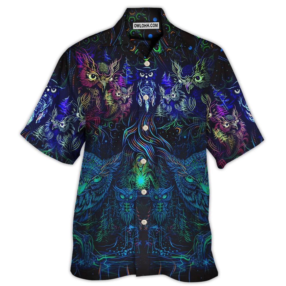 Owl And Witch Darkness Colorful - Hawaiian Shirt - Owl Ohh - Owl Ohh