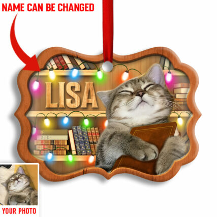 Christmas Funny Cat Lover Book Library Light Decor Tree Hanging Custom Photo Personalized - Horizont Ornament - Owl Ohh - Owl Ohh
