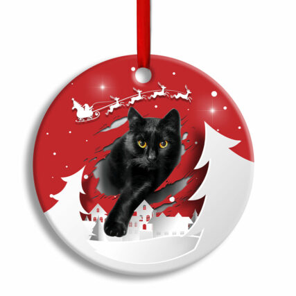 Christmas Black Cat Love Xmas Paper Cut Decor Tree Hanging - Circle Ornament - Owl Ohh - Owl Ohh