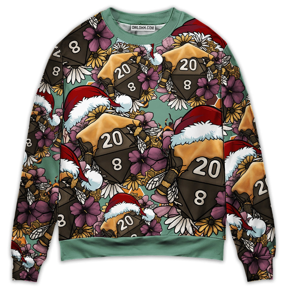 Christmas Honey Bee Dice D20 Christmas Vibe - Sweater - Ugly Christmas Sweaters - Owl Ohh - Owl Ohh