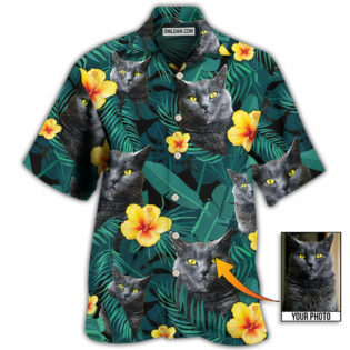 Black Cat Green Tropical Custom Photo - Hawaiian Shirt - Owl Ohh - Owl Ohh