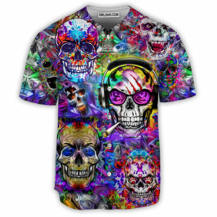 Hippie Skull Hippie Color Flowers - Baseball Jersey - Owl Ohh - Owl Ohh