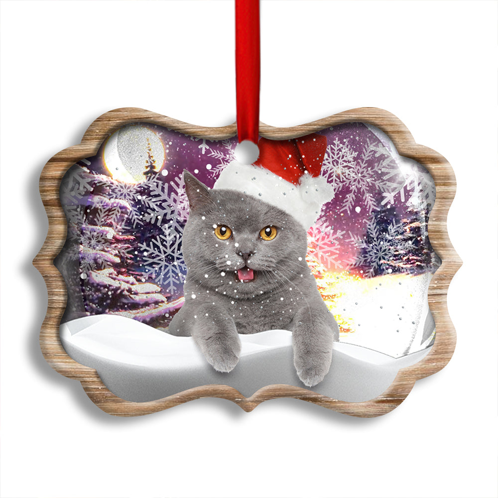 Christmas Cat Snowy Day - Horizontal Ornament - Owl Ohh - Owl Ohh