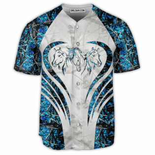 Horse Couple Art Blue Style - Baseball Jersey - Owl Ohh - Owl Ohh