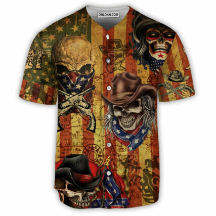 Skull Patriotic Cowboy America - Baseball Jersey - Owl Ohh - Owl Ohh