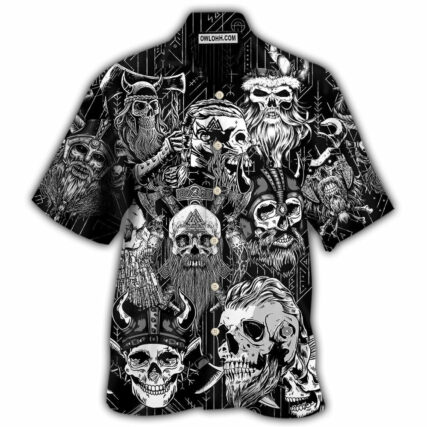 Viking Beard Warrior Skull With Crossed Axes - Hawaiian Shirt - Owl Ohh - Owl Ohh