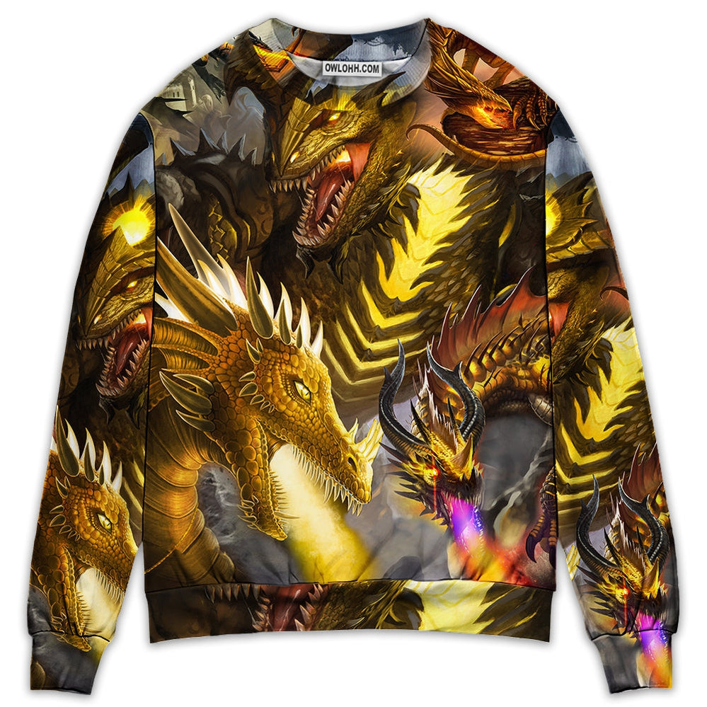Dragon Gold Skull Lover Fight Art Style - Sweater - Ugly Christmas Sweaters - Owl Ohh - Owl Ohh