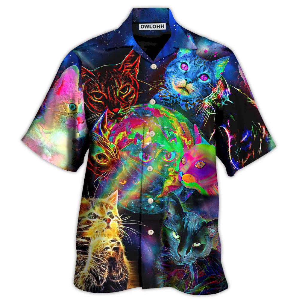 Cat Psychedelic Glowing Galaxy Neon - Hawaiian Shirt - Owl Ohh - Owl Ohh