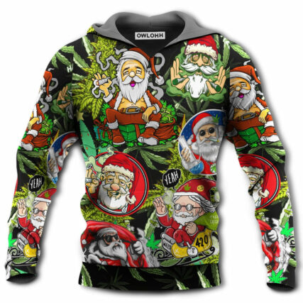 Christmas Weed Smoking Santa Hippie - Hoodie - Owl Ohh - Owl Ohh